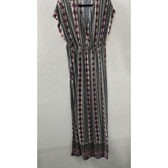 5th & Love Dresses & Skirts - 5th & Love Short Sleeve V-Neck Geometric Sheath Maxi Dress Sz L Boho Cottage